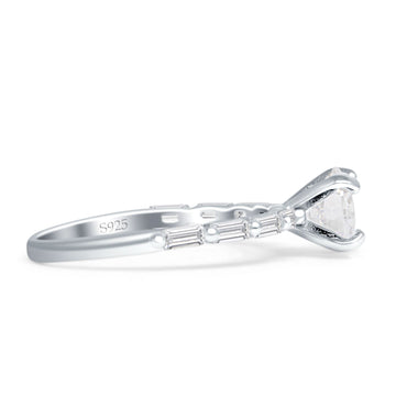 Petite Round Solitaire Ring Baguette Cubic Zirconia 925 Sterling Silver Wholesale